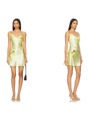 Leslie Amon Galli Mini Dress Satin Embellished yellow lemon Party Resort S $546